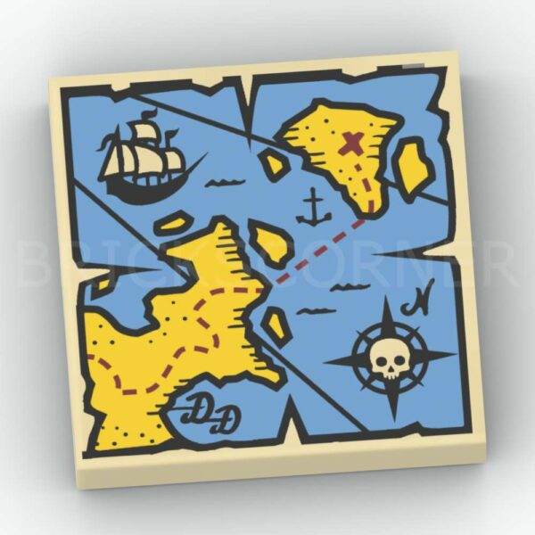 LEGO® Tuile 2 x 2 Carte au Trésor avec Boussole et Bateau Pirate - 3068pb0929 - Beige