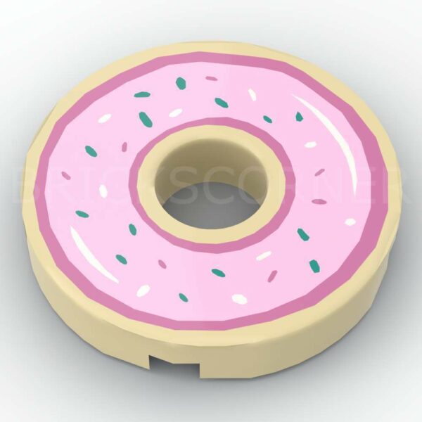 LEGO® Tuile Ronde Décorée 2 x 2 avec Trou Motif Beignet / Donut - 15535pb07 - Beige