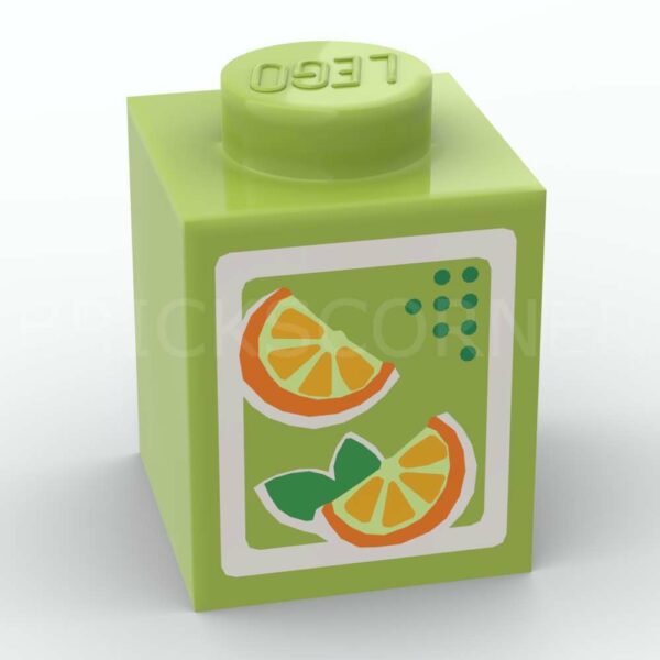 LEGO® Brique Décorée 1 x 1 Carton / Brique de Jus d'orange - 3005pb017 - Lime