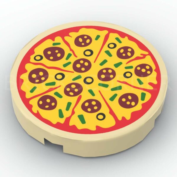 LEGO® Tuile Ronde Décorée 2 x 2 Pizza - 14769pb160 - Beige