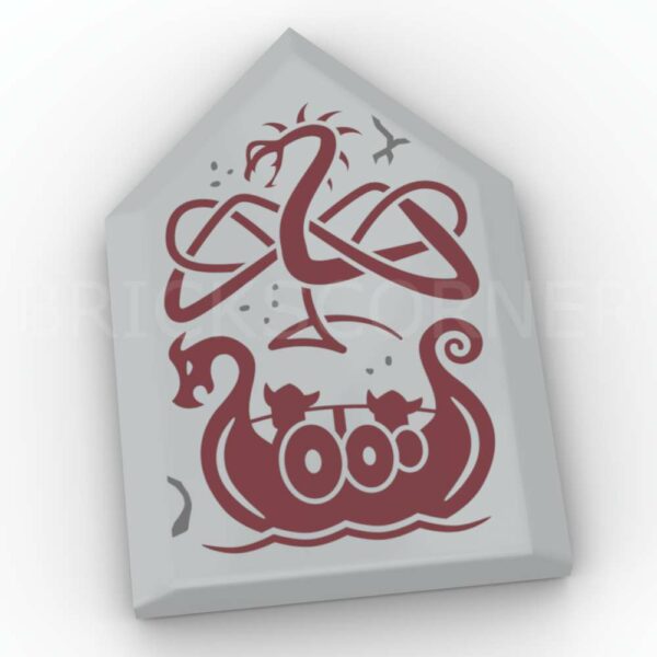 LEGO® Tuile Modifiée Décorée 2 x 3 Pentagone / Pointe motif Dragon et Drakkar Viking - 22385pb313 - Medium Stone Gray