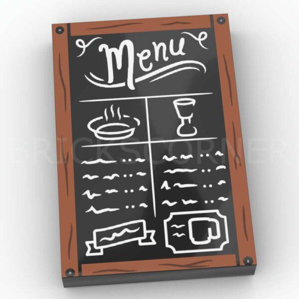 LEGO® Tuile Décorée 2 x 3 motif "Menu" Pancarte de Restaurant - 26603pb469 - Noir