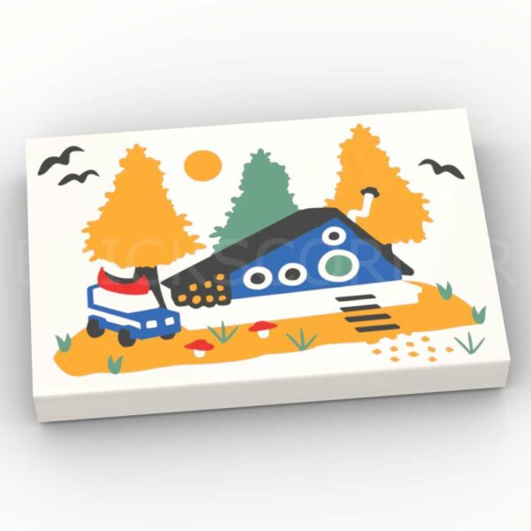 LEGO® Tuile Décorée 2 x 3 Motif Tableau / Photo de Chalet en Forêt - 26603pb319 - Blanc