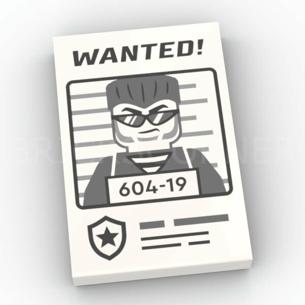 LEGO® Tuile décorée 2 x 3 Recherche Bandit "Wanted 604-19" - 26603pb380 - Blanc