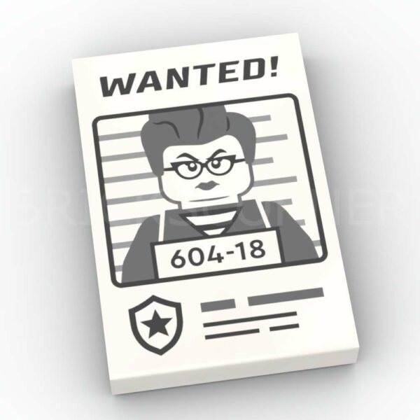 LEGO® Tuile décorée 2 x 3 Recherche Bandit "Wanted 604-18" - 26603pb395 - Blanc