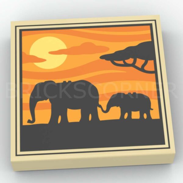 LEGO® - Tuile Décorée 2 x 2 Motif Savane avec Eléphants - 3068pb1644 - Beige