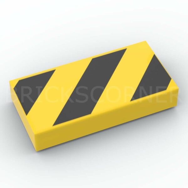 LEGO® Tuile Décorée 1 x 2 Bandes Noires et Jaunes Travaux / Danger - 3069pb1035 - Jaune