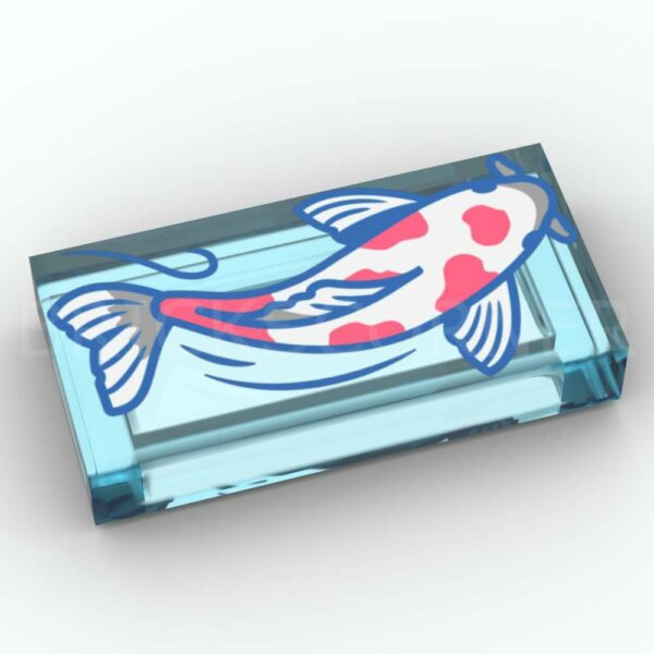 LEGO® Tuile Décorée 1 x 2 Motif Poisson / Carpe Koi Blanche - 3069pb1167 - Bleu Clair Transparent