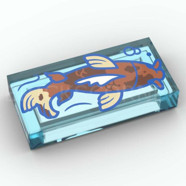 LEGO® Tuile Décorée 1 x 2 Motif Poisson / Carpe Koi Brune - 3069pb1180 - Bleu Clair Transparent