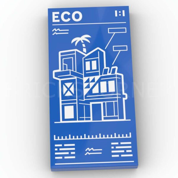 LEGO® Tuile Décorée 2 x 4 Motif "ECO" Plan de Construction / de Chantier - 87079pb1284 - Bleu