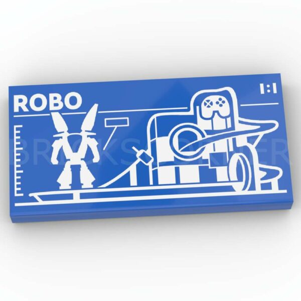 LEGO® Tuile Décorée 2 x 4 Plan de Manège "Robo" - 87079pb1454 - Bleu