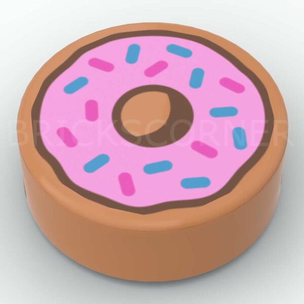 LEGO® Tuile Ronde Décorée 1 x 1 Motif Beignet / Donut - 98138pb182 - Nougat Moyen