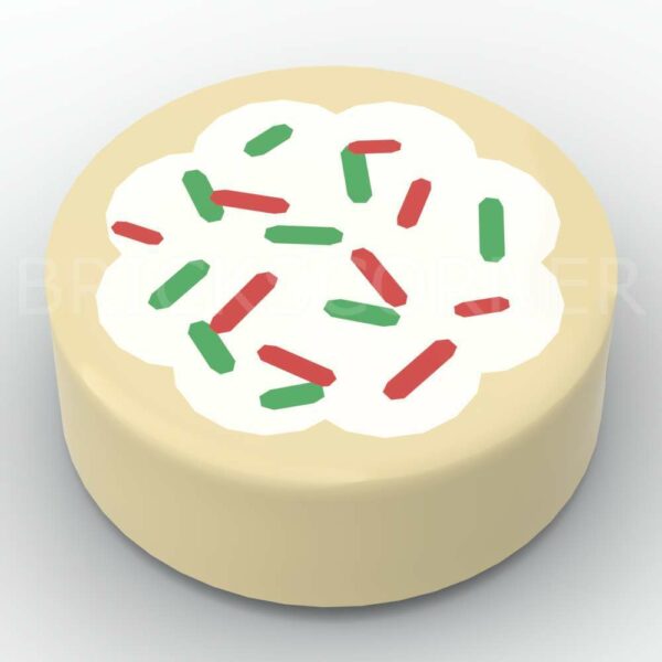 LEGO® Tuile Ronde Décorée 1 x 1 Motif de Gateau / Cookie - 98138pb256 - Beige