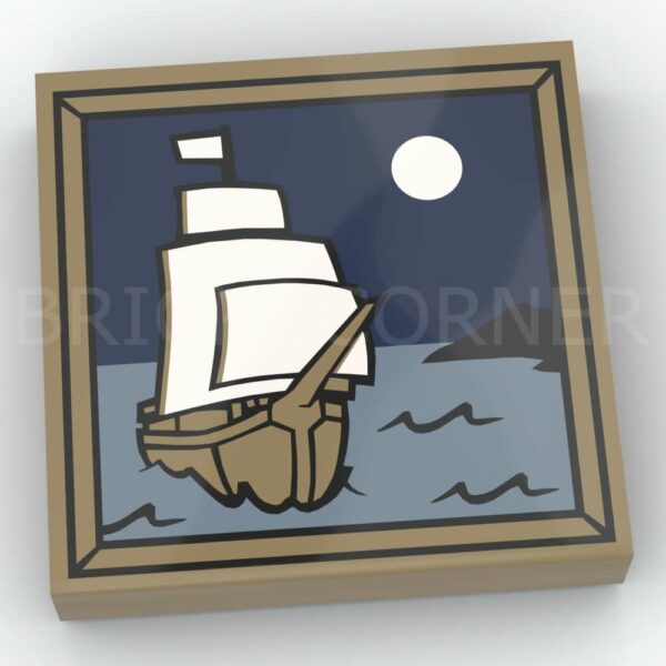 LEGO® Tuile Décorée 2 x 2 Dessin de Bateau et Pleine Lune - 3068pb0408 - Beige Foncé