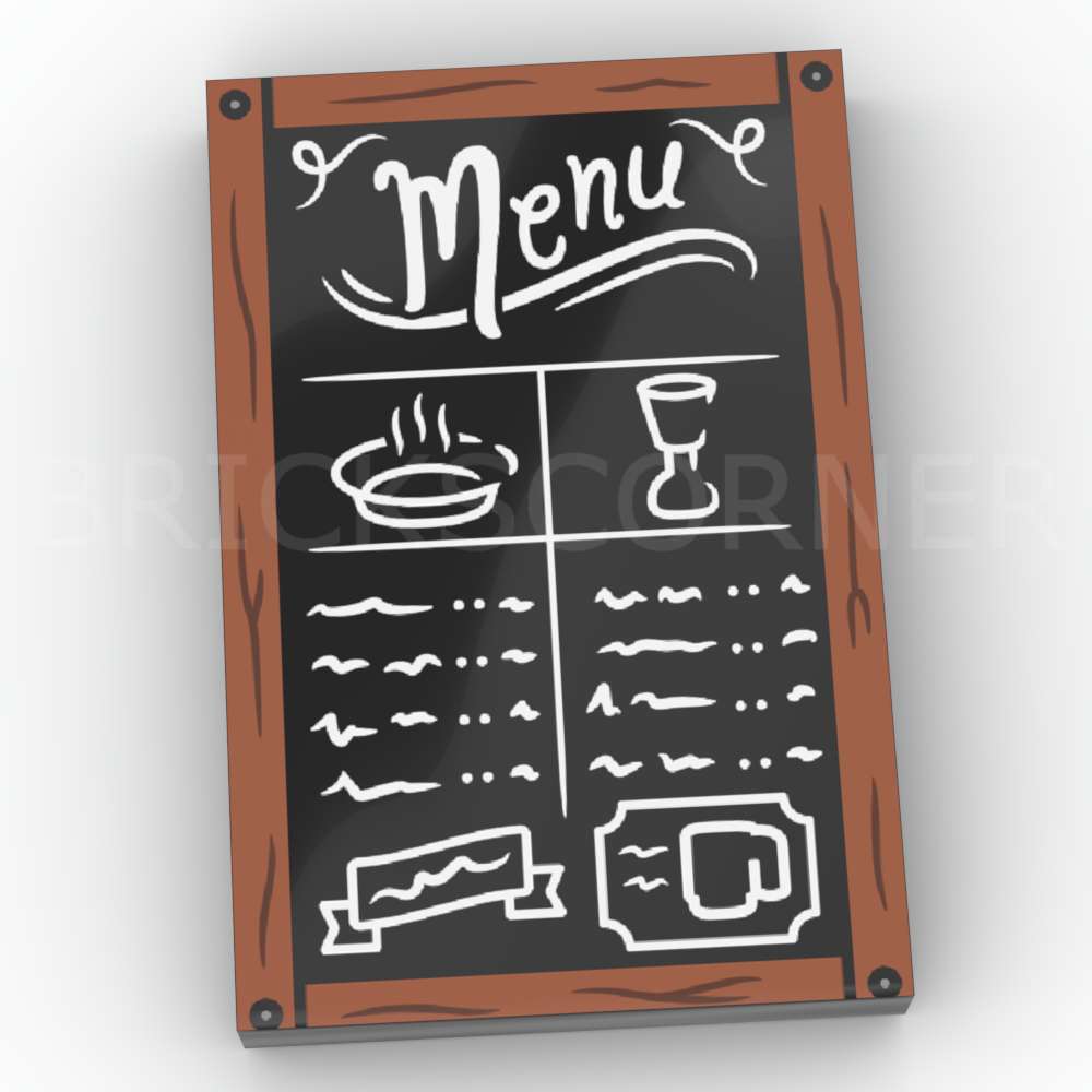LEGO® Tuile Décorée 2 x 3 motif "Menu" Pancarte de Restaurant - 26603pb469 - Noir
