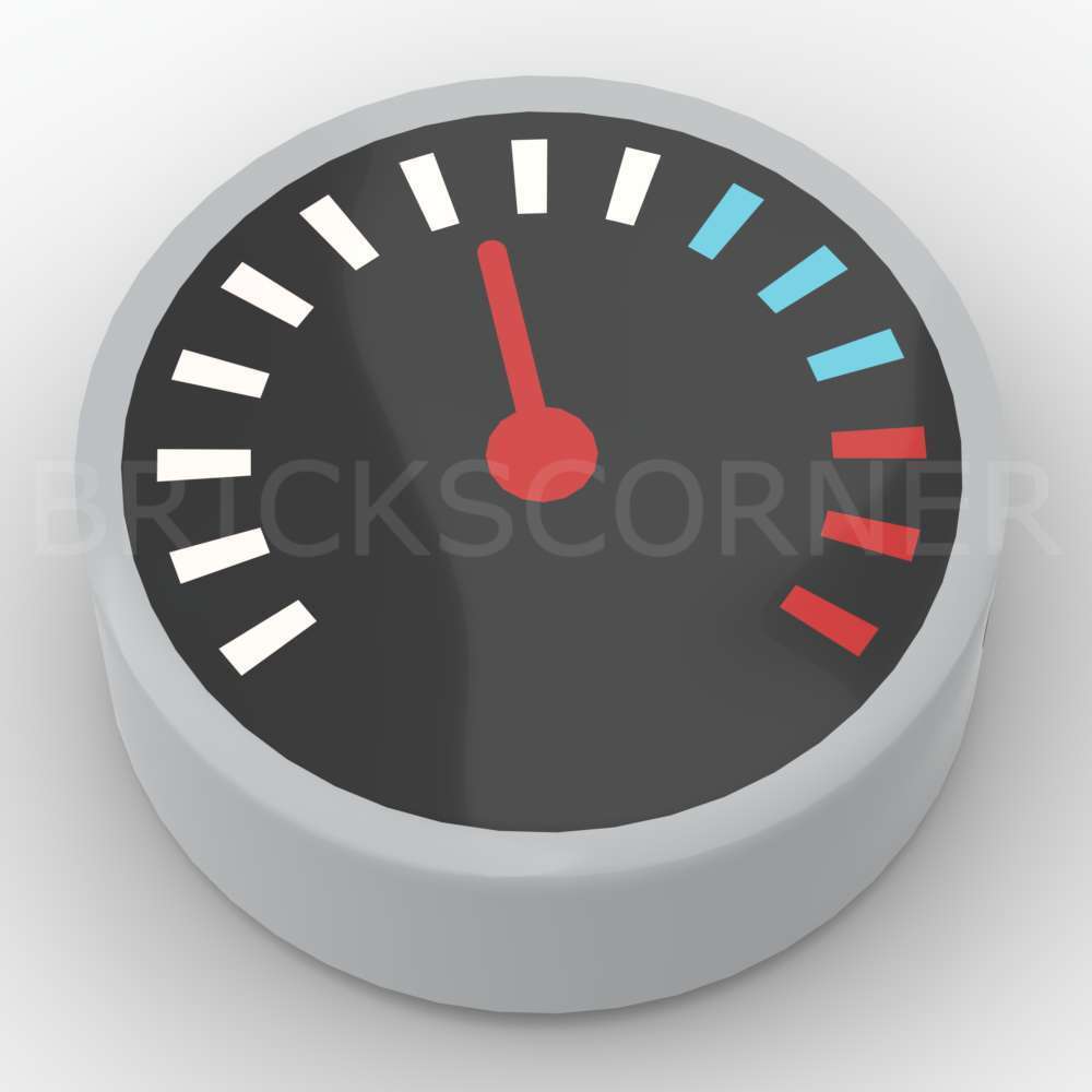 LEGO® Tuile Ronde Décorée 1 x 1 Cadran à Aiguille / Compteur - 98138pb175 - Medium Stone Gray