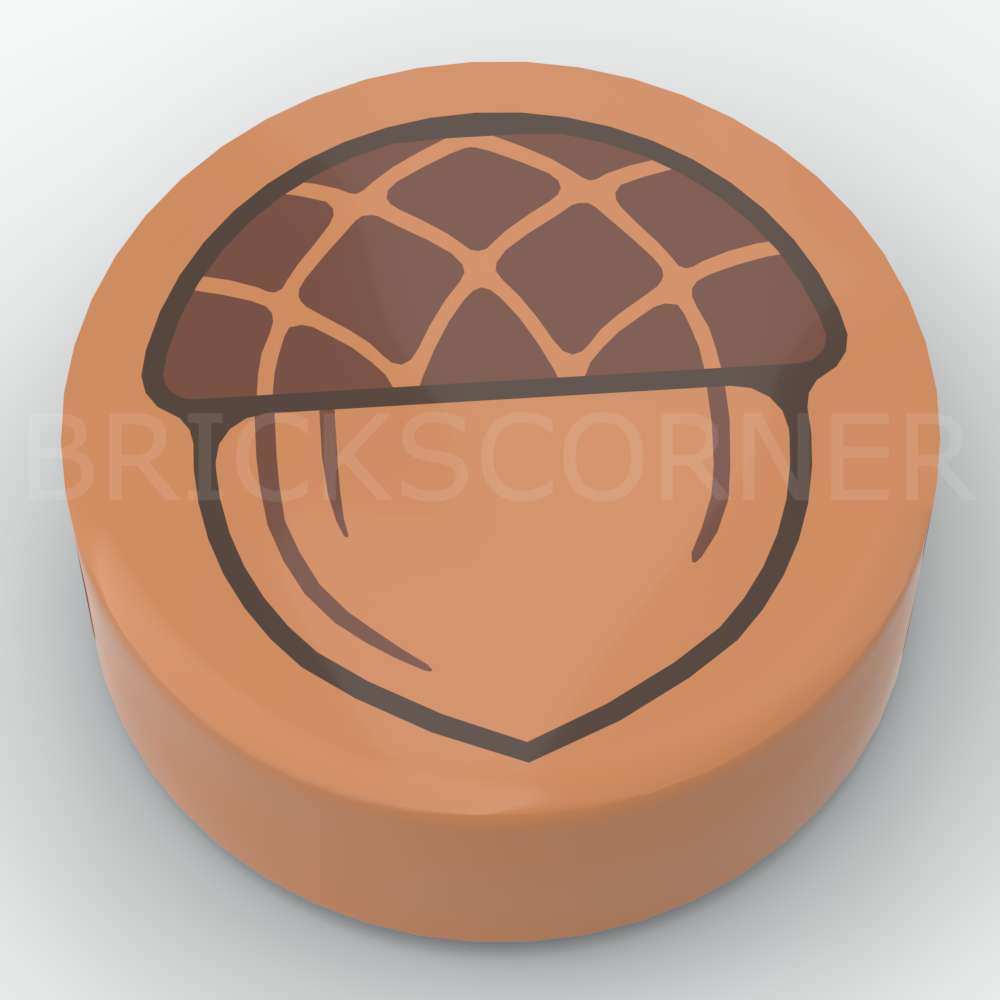LEGO® Tuile Ronde Décorée 1 x 1 motif Gland - 98138pb070 - Nougat Moyen