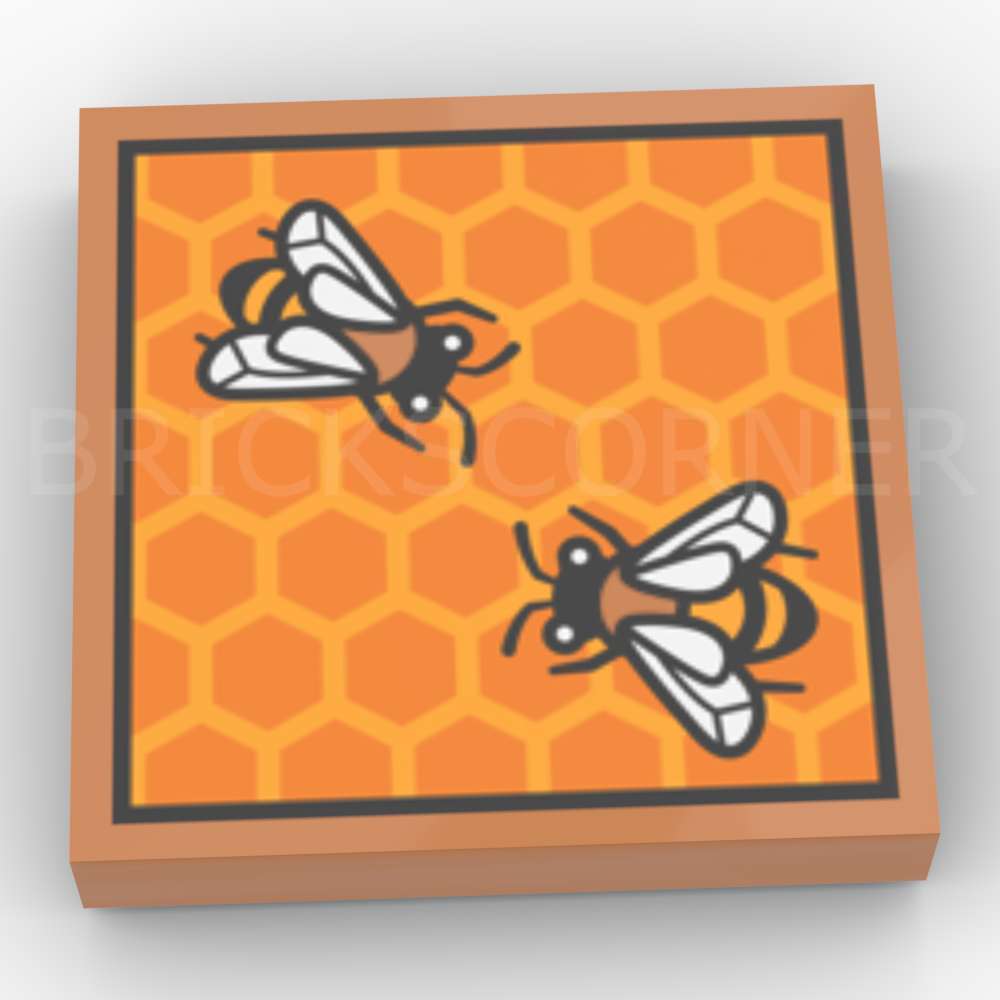 LEGO® Tuile 2 x 2 motif Cadre de Ruche et 2 Abeilles - 3068pb1489 - Nougat Moyen