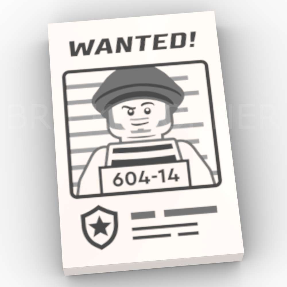 LEGO® Tuile décorée 2 x 3 Recherche Bandit "Wanted 604-14" - 26603pb520 - Blanc