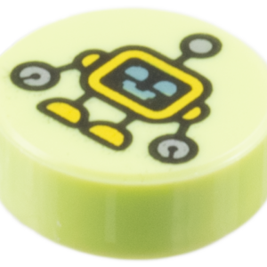 LEGO® Tuile Ronde Décorée 1 x 1 motof Petit Robot - 98138pb453 - Vert Jaunâtre