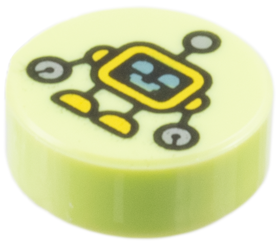 LEGO® Tuile Ronde Décorée 1 x 1 motof Petit Robot - 98138pb453 - Vert Jaunâtre