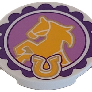 LEGO® Tuile Ronde Décorée 3 x 3 motif Cheval et Fer à Cheval / Centre Equestre - 67095pb054 - Blanc