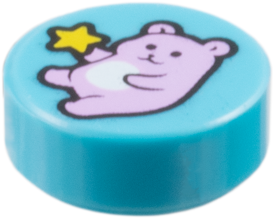 LEGO® Tuile Ronde Décorée 1 x 1 motif Teddy Bear / Nounours / Doudou - 98138pb454 - Azur Moyen