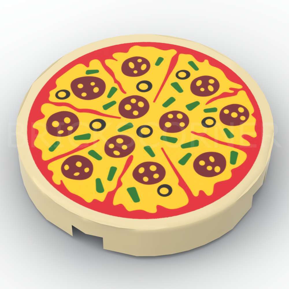 LEGO® Tuile Ronde Décorée 2 x 2 Pizza - 14769pb0160 - Beige