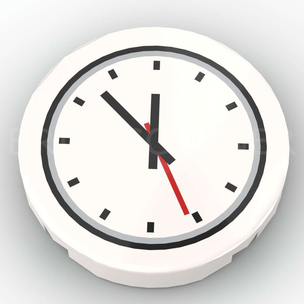 LEGO® Tuile Ronde Décorée 2 x 2 Horloge / Montre - 14769pb0356 - Blanc