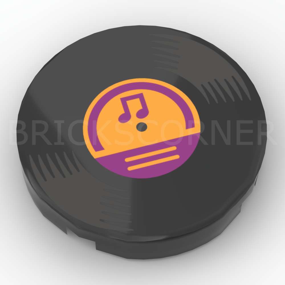 LEGO® Tuile Ronde Décorée 2 x 2 motif Disque / Vinyl - 14769pb0571 - Noir